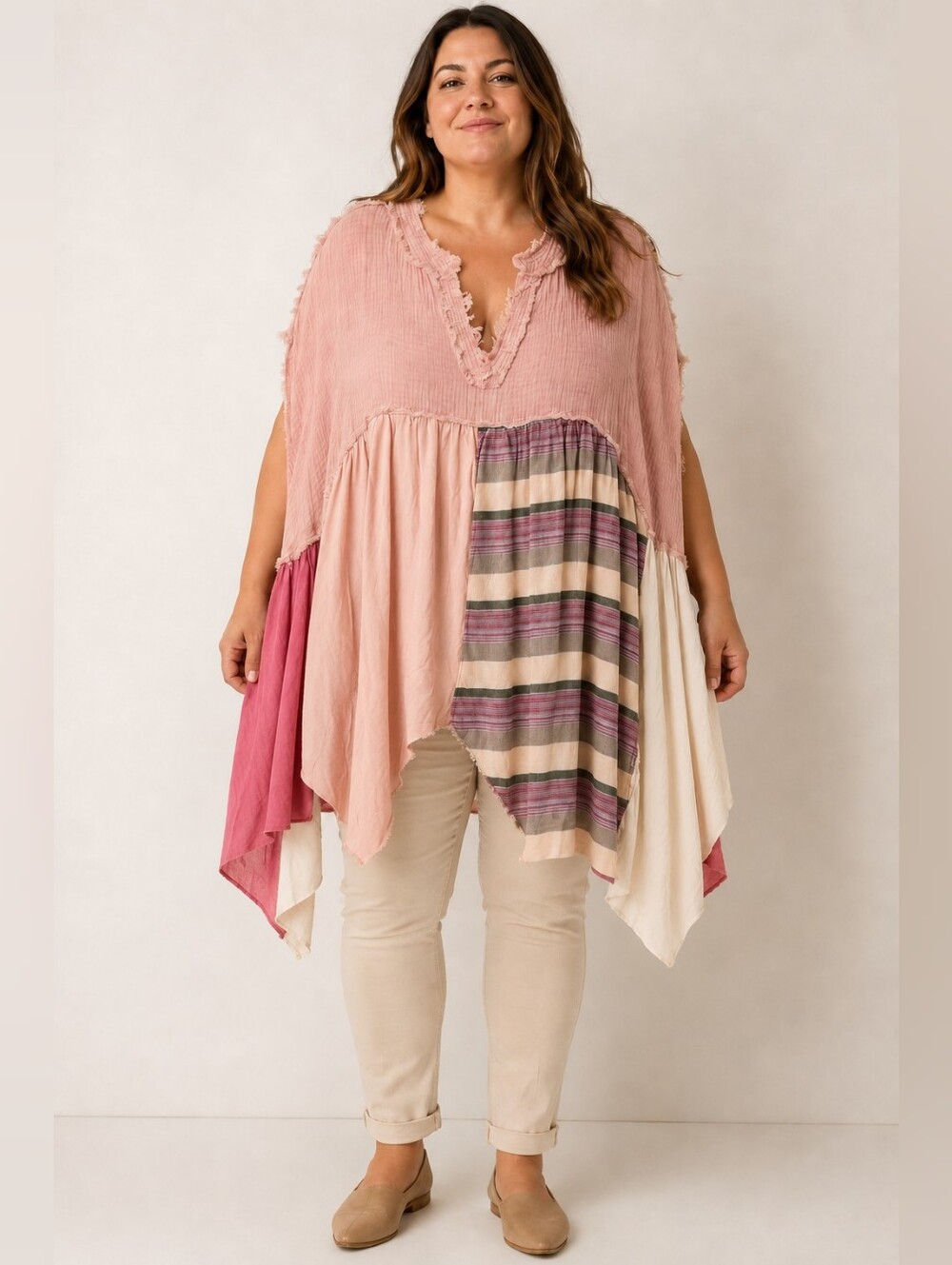 Oli & Hali XL Pink Patchwork Oversized Boho High Low Tunic Top